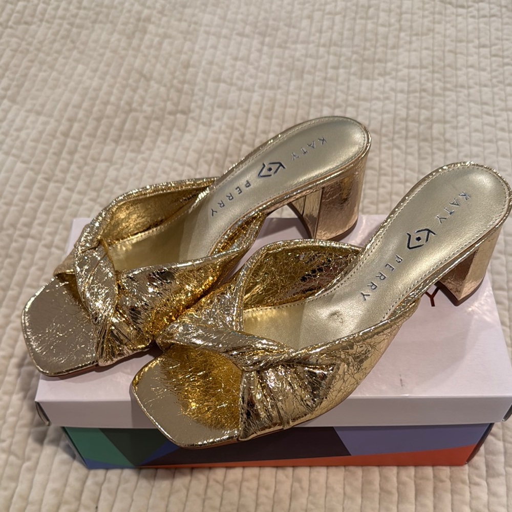Katy Perry Collections Gold Heels with Glittery Finish and Bow Detail